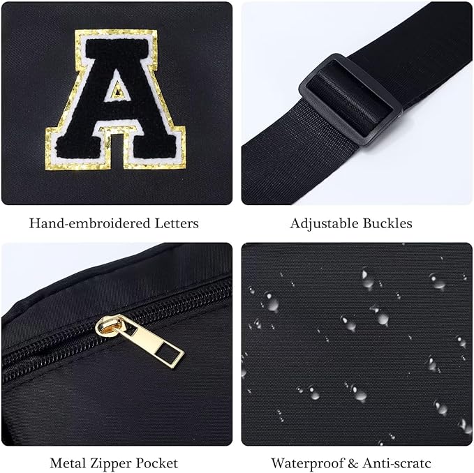 YOOLIFE Initial Crossbody Bags for Women - Belt Bag Fanny Packs for Women Cross Body Bag Sling Bag Black Small Waist Packs Mothers Day Gifts Travel Accessories Monogrammed Gifts I