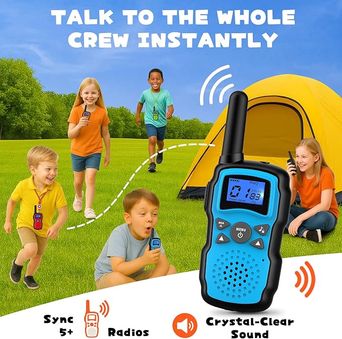 Wishouse Walkie Talkies Rechargeable for Kids Adults Long Range,Xmas Birthday Gift for Boys Girls 3 4 5 6 7 8 9 10 Year Old,Hiking Camping Gear Games Ideas Toys with Flashlight,VOX,Easy to Use 4 Pack