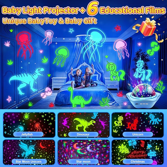 Jellyfish Baby Night Light Projector, Dinosaur+Jellyfish+Unicorn Night Light Projector, 96 Projection Options+USB Rechargeable Baby Sleeping Toys Baby Gifts,Jellyfish Lamp Baby Toys Baby Gifts Newborn
