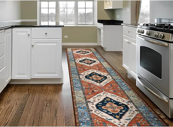 Lahome Boho Runner Rugs for Hallway 2x10 Extra Long Washable Non-Slip Hallway Rug Runner Low-Pile Stair Kitchen Carpet Oriental Throw Carpet for Entrance Bathroom Living Room Mat Foyer