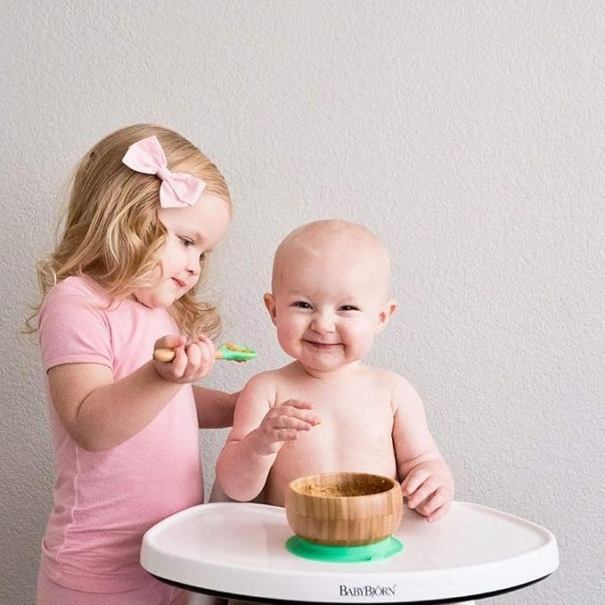 Avanchy Baby Spoons 5 Bamboo and Silicone Set, Self Feeding Food Utensils, 4 Months Baby Led Weaning, 5 Pack W/Pink