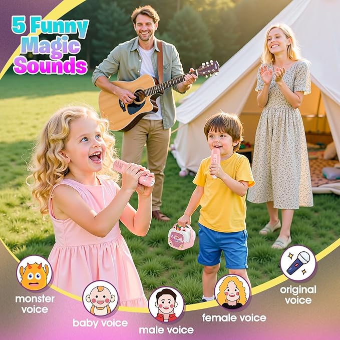 Mini Karaoke Machine for Kids Girls: Unicorn Portable Bluetooth Speakers with 2 Wireless Mic Birthday Gifts for 5 6 7 8 9 10 11 Years Teens Toys for Girls Age 4-6 7 8 9 Years Old Girl Gifts Pink