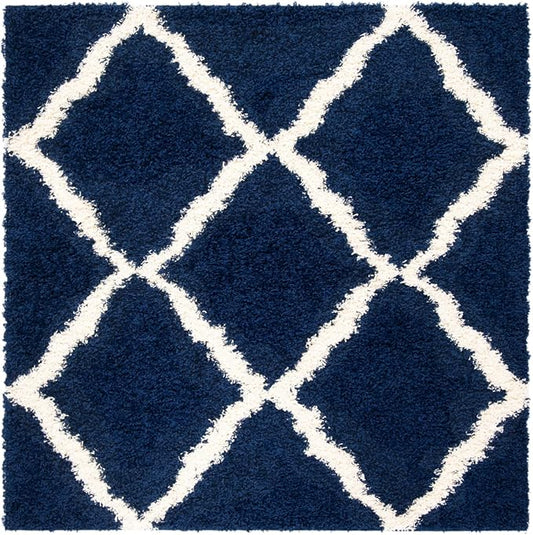 SAFAVIEH Dallas Shag Collection Runner Rug - 2'3" x 6', Navy & Ivory, Trellis Design, Non-Shedding & Easy Care, 1.5-inch Thick Ideal for High Traffic Areas in Living Room, Bedroom (SGDS257N)