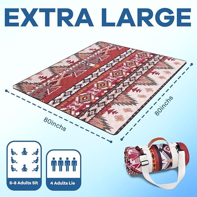Genovega Waterproof Picnic Blanket Outdoor Camping Beach Mat Extra Large Foldable Car Essential Roadtrip Gadget Rv Accessories Glamping Tent Gear Must Haves Hiking Stuff Backpacking Necessities Gift