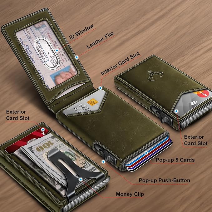BULLIANT Men Wallet,Money Clip Wallet Slim For Gift Men 9Cards-Metal Credit Card Case in Magnetic Leather Flip