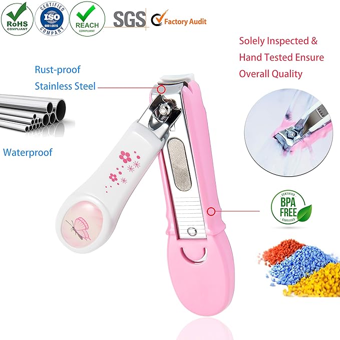 PAFASON Baby Safety Nail Clipper Cutter Trimmer with Nail Catcher and Baby Glass Nail File, Czech Float Glass, Stainless Steel Ideal Gift for Young Children Infant, Newborns Toddlers