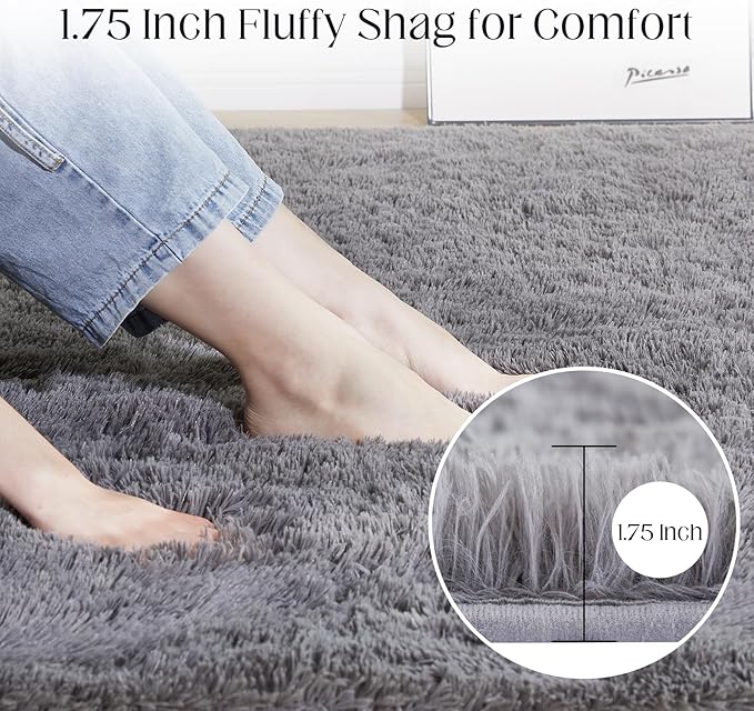 Fluffy Area Rug, 4x5.8 Grey Rugs for Bedroom, Soft Plush Area Rugs for Living Room, Nursery, Study Room, Dressing Room, Home Decor