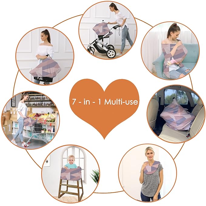 Carseat Cover Boy and Girls - Multi-use Nursing Car Seat Canopy Cover for Breastfeeding, Infant Stroller Cover, High Chair Cover (Baby Pink)