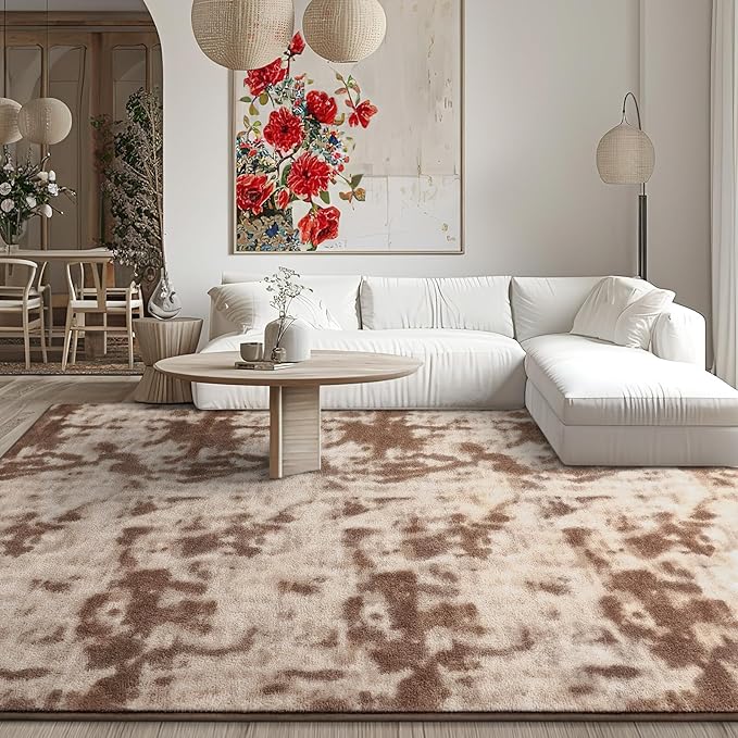 Kimicole 4x6 Washable Area Rugs for Bedroom Living Room, Low Pile Ulta-Thin Solid Color Rug, Non-Slip Soft Fluffy Carpet for Nursery Kids Room Dorm Room Home Decor (Brown)