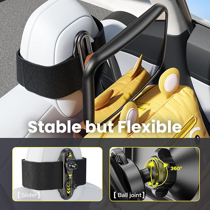 Fixed Headrest Car Mirror for Baby Rear Facing Fit Tesla Shatterproof Baby Mirror for Car Back Seat 360° Wide Clear View Never Shake Crash Tested Stable Velcro Strap Newborn Baby Essentials