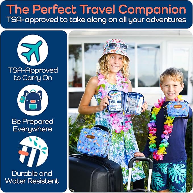 KeepGoing Small Travel First Aid Kit Kids – 60 Pc. Mini First Aid Kit for Purse, Diaper Bag, & Backpack with Latex-Free Bandages – 4 Oz., & 4.5 x 3.5 x 2 in, TSA-Approved