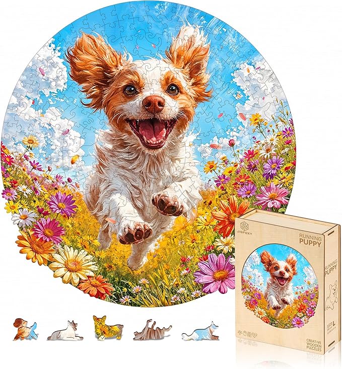 Jigfoxy Wooden Puzzles for Adults, Running Puppy Wood Puzzles Adult, Unique Animal Shape Wooden Jigsaw Puzzles for Adults, Birthday Gifts for Puzzle Lovers, Family, Friend (S-8 * 8.3in-108pcs)