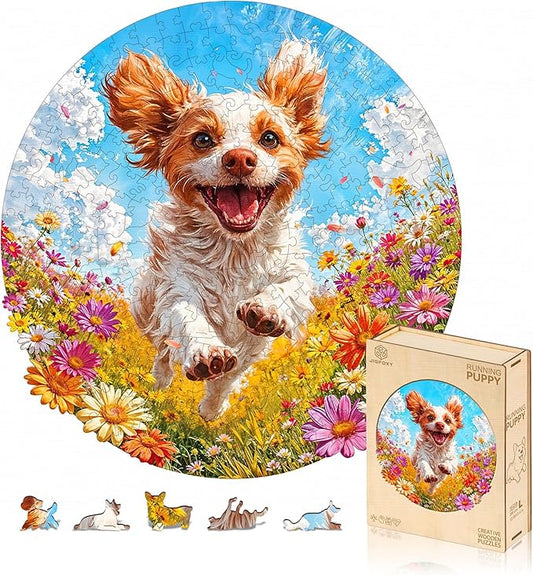 Jigfoxy Wooden Puzzles for Adults, Running Puppy Wood Puzzles Adult, Unique Animal Shape Wooden Jigsaw Puzzles for Adults, Birthday Gifts for Puzzle Lovers, Family, Friend (S-8 * 8.3in-108pcs)