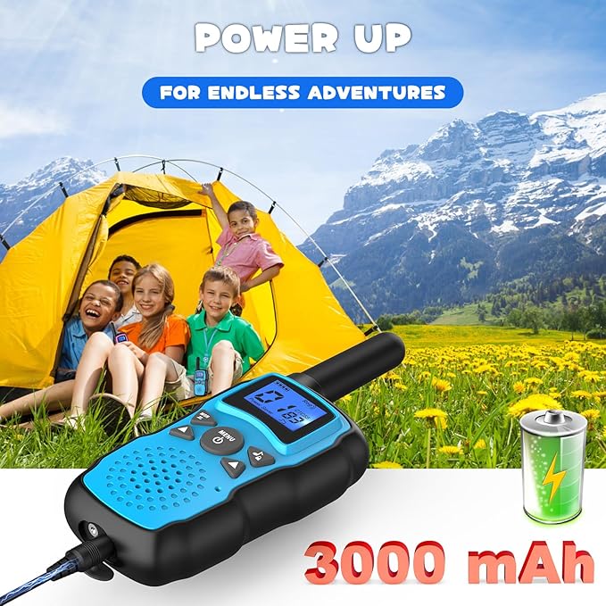 Wishouse Walkie Talkies for Kids Adults Rechargeable 4 Sets with 2 USB Chargers|4X3000mAh Batteries|Lanyards|Family Walky Talky Long Range for Hiking Camping|Xmas Birthday Gift|Boys Girls Present