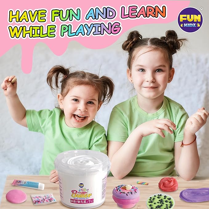 4 LB Milky Butter Slime Bucket Gift for Girls, FunKidz 64 FL OZ Huge Soft White Premade Scented Slime Kit Toy with 29 Variety Add-Ins Perfect Birthday Present for Kids Age 6+