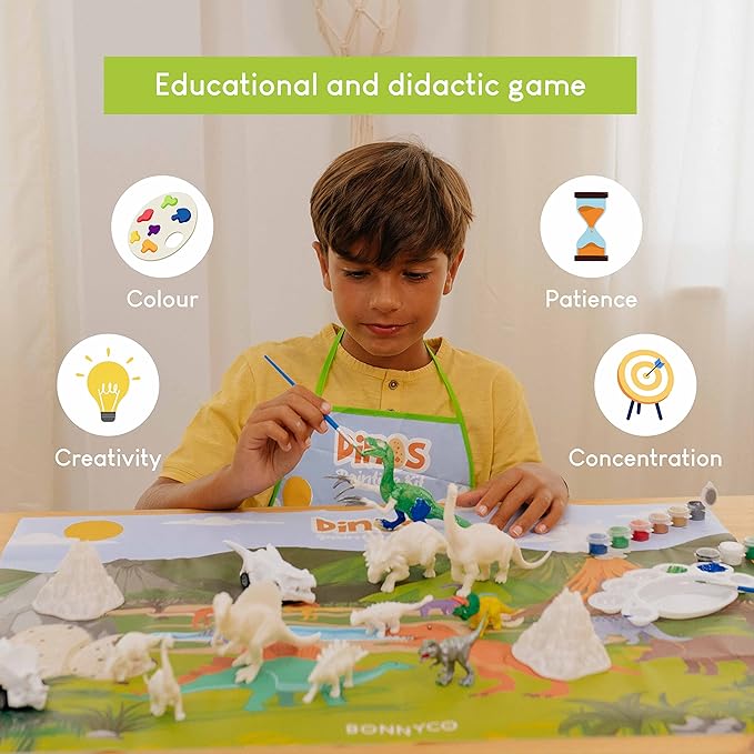 BONNYCO Dinosaur Toys for Kids Painting Kit 16 Figurines Kids Crafts Kits with Glow in The Dark Toys & Gifts for Boys 3 4 5 6 7 8 9 10 Years Old | Dinosaur Gifts Arts and Crafts Birthday Christmas