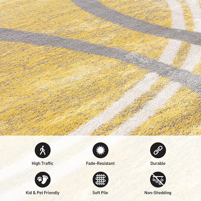 Rugshop Modern Wavy Circles Design Runner Rug 2' x 7'2" Yellow
