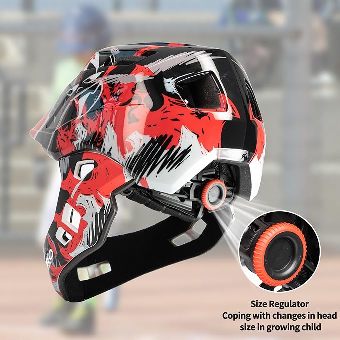 Kids Bike Helmet with Chin Guard, Adjustable Detachable Children’s Full Face Helmet for Girls and Boys, Cycling Helmets Skateboard, Scooter