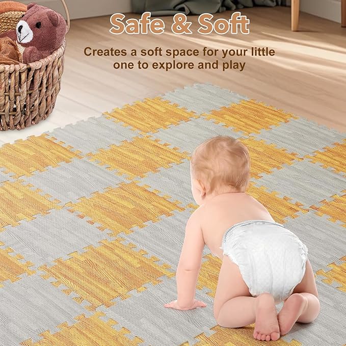 Skyweaver 36 Tiles Soft Non-Toxic Baby Play Mat for Floor EVA Foam Jigsaw Puzzle Play Mat, Interlocking Squares with 0.6inch for Babies, Toddlers & Kids Gym, Nursery, Playroom, Gray