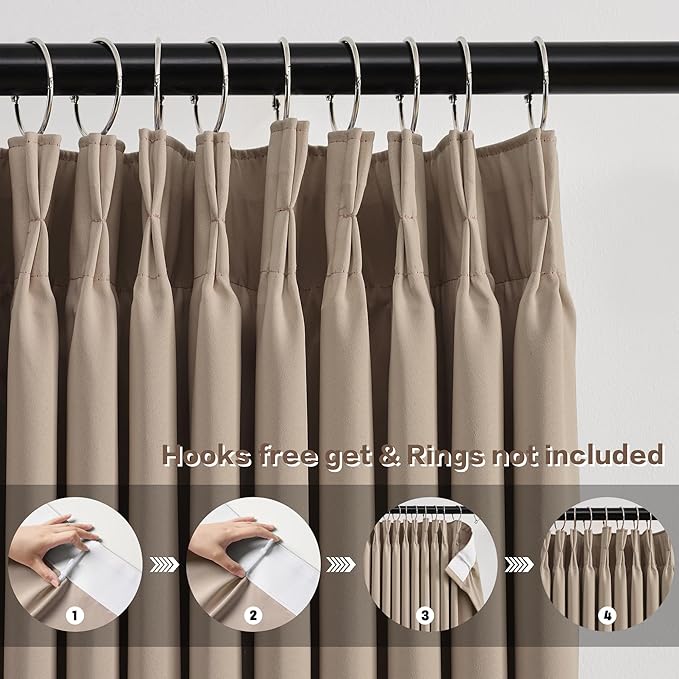 KEQIAOSUOCAI Pinch Pleated Curtains 120 Inch Long,Memory Trained Pleated Viral Window Drapes with Hooks 10 FT Tall Curtains for Living Room Bedroom (Khaki Taupe,40W x 120L x 2 Panels)