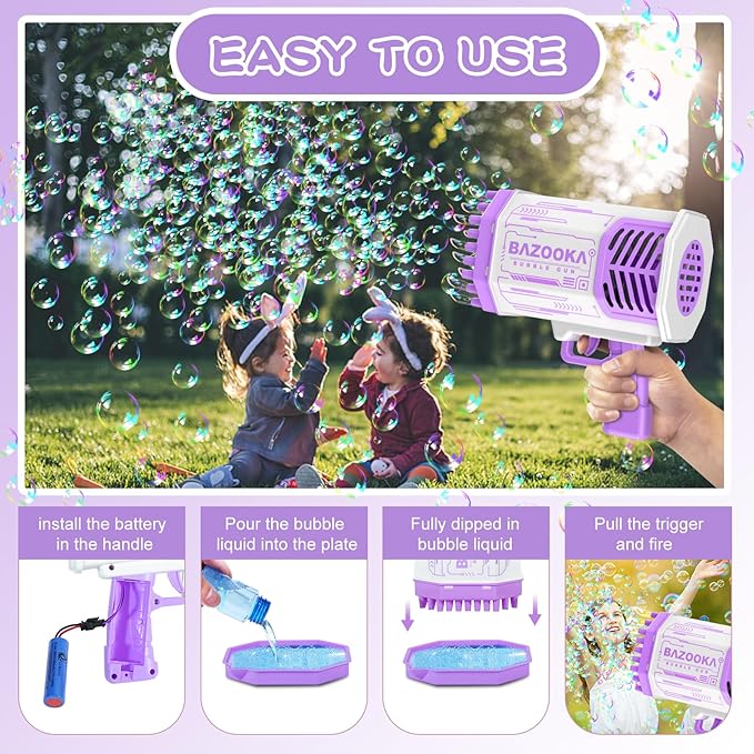 Bubble Gun, 69 Holes Bubble Machine Bubbles Kids Toys for Boys Girls Age 3 4 5 6 7 8 9 10 11 12 Year Old, Summer Outdoor Toy Birthday Wedding Party Halloween Favors