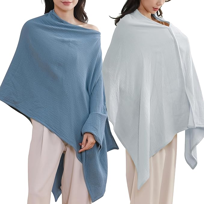 2-Pack Nursing Covers for Breastfeeding, 100% Organic Cotton Muslin Breastfeeding Cover, Multi-Use Nursing Scarf, Car Seat Canopy, Stroller Cover, Soft Breathable Baby Blanket Grey