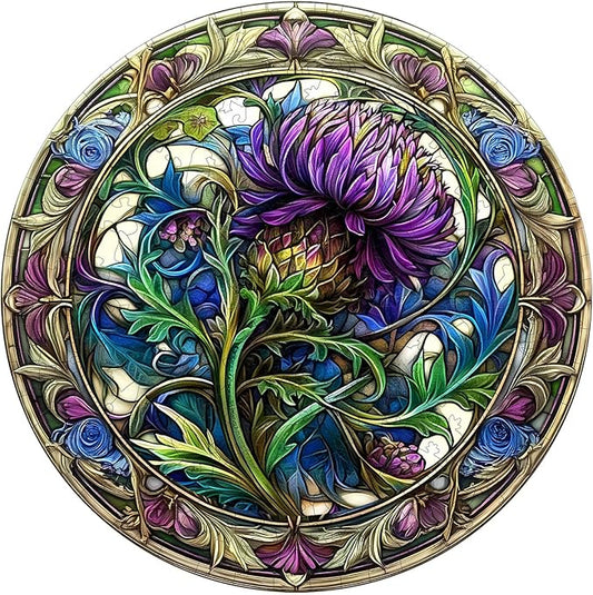 KAAYEE Wooden Jigsaw Puzzles-3D Visual Effect Scotch Thistle Wooden Puzzle Adult Unique Shape Wooden Puzzle Wooden Jigsaw Puzzle for Adult,Puzzle for Adults,Family Puzzles (S-8.5 * 8.5in-100pcs)