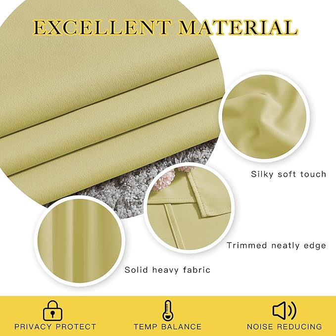 NICETOWN Room Darkening Window Curtains & Drapes 72" Long - Grommet Room Darkening Thermal Insulated Window Treatments Voice Reducing for Bedroom/Living Room (2 Panels, 46 x 72 Inch, Paler Yellow)