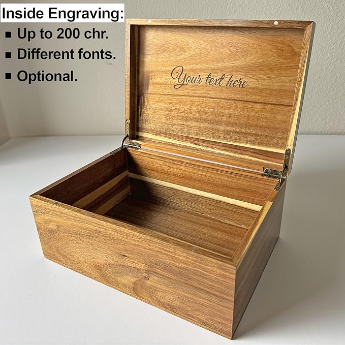 Personalized American Flag Gift Box - Engraved Memory Box, 5 Year Anniversary Wedding Gift for Men, Boyfriend, Acacia Wood Decorative Chest, Keepsake Boxes with Custom Hidden Message, 11x8x4.75 in