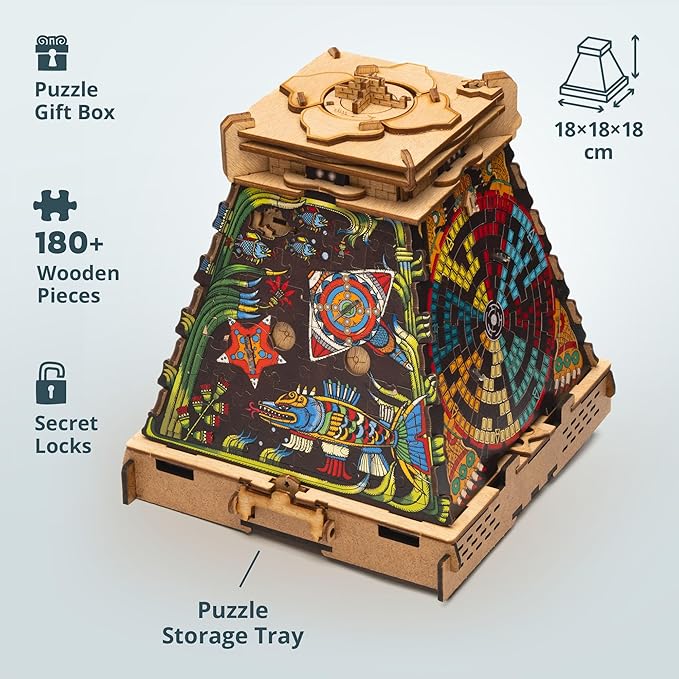 iDventure Cluepuzzle Pyramid of The Sun | Puzzle Box with Jigsaw Puzzle | Escape Room Game | Treasure Box | 3D Wooden Puzzle | Sequential Puzzles Puzzle Box Adults and 10+ | Money Gift Box