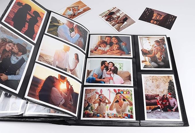 RECUTMS Photo Album 4x6 600 Pockets, Black Pages Leather Cover Large Capacity Picture Albums Holds 600 Horizontal and Vertical Photos (Orange)
