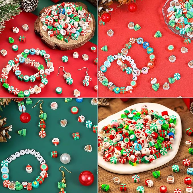 1480pcs Christmas Polymer Clay Beads Charms Friendship Bracelet Necklace Earring Jewelry Making kit, Accessories for Arts Crafts DIY Gifts for Women Girls