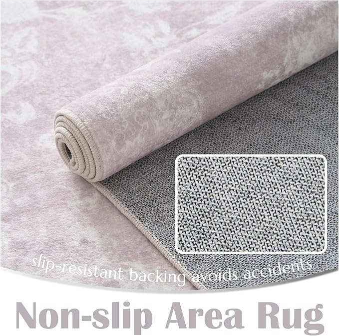 jinchan Vintage Floral Runner Rug 2x5 - Machine Washable Distressed Design Non-Slip Low-Pile Soft Thin Carpet for Hallway Kitchen Farmhouse Bedroom Entryway Laundry Room (2x5ft,Orchid)