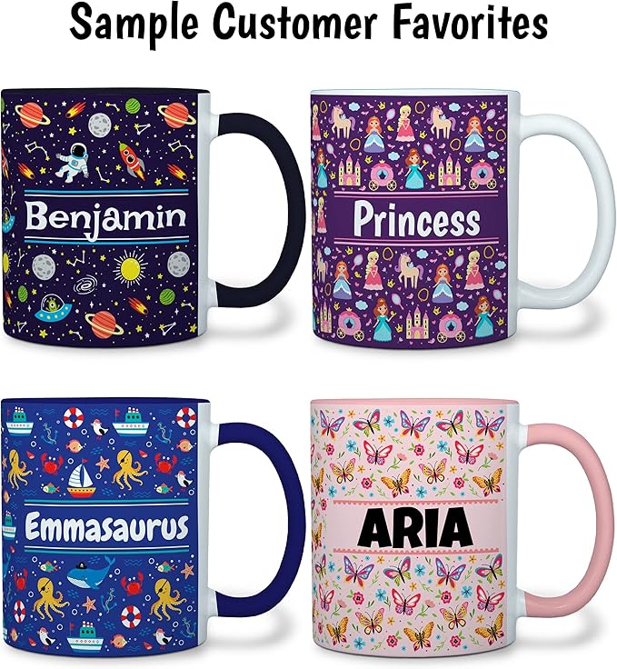 Personalized Mug for Kids - Sports - Custom Name/Text, Ceramic Hot Chocolate/Cocoa/Coffee Cup for Boys/Girls, Birthday/Christmas/Holiday Gift - 11 oz, Pink Handle
