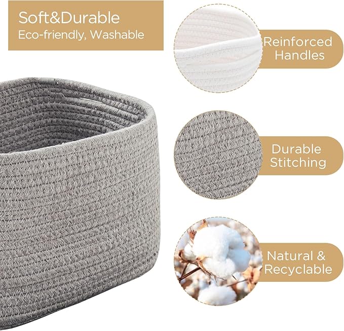 Small Baskets Set of 3 - 11"x7"x7" Perfect Toy Baskets for Storage, Ideal Storage Basket for Cube, Towels, and More - Basket for Shelves （Grey