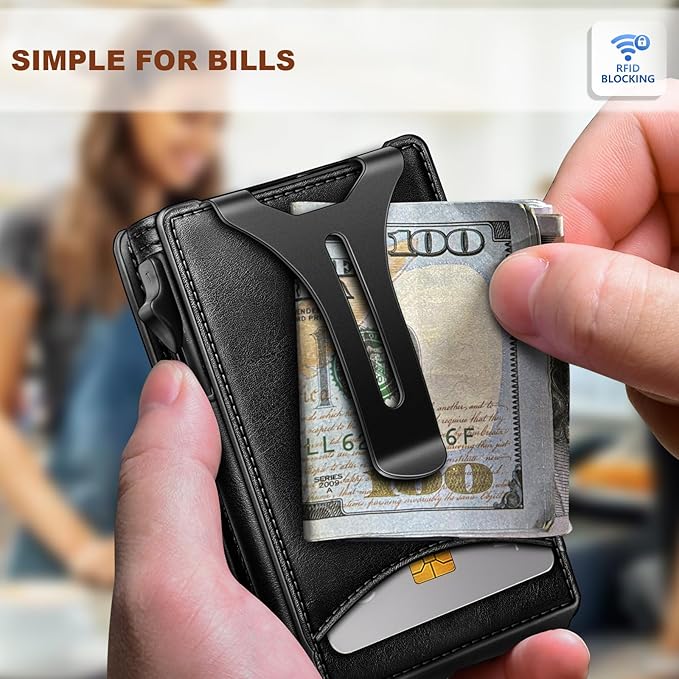 BULLIANT Men Wallet,Money Clip Wallet Slim For Gift Men 9Cards-Metal Credit Card Case in Magnetic Leather Flip