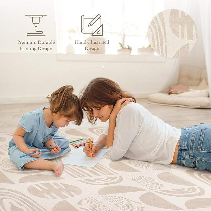 PopsyKosy Premium Exercise & Baby Foam Play Mats - Stylish & Large Non-Toxic Odorless Floor Mat - 6 Tiles - Spacious 6ft x 4ft - Peel-Resistant Reinforced Ver.- Soft Thick, Waterproof - Desert Sand