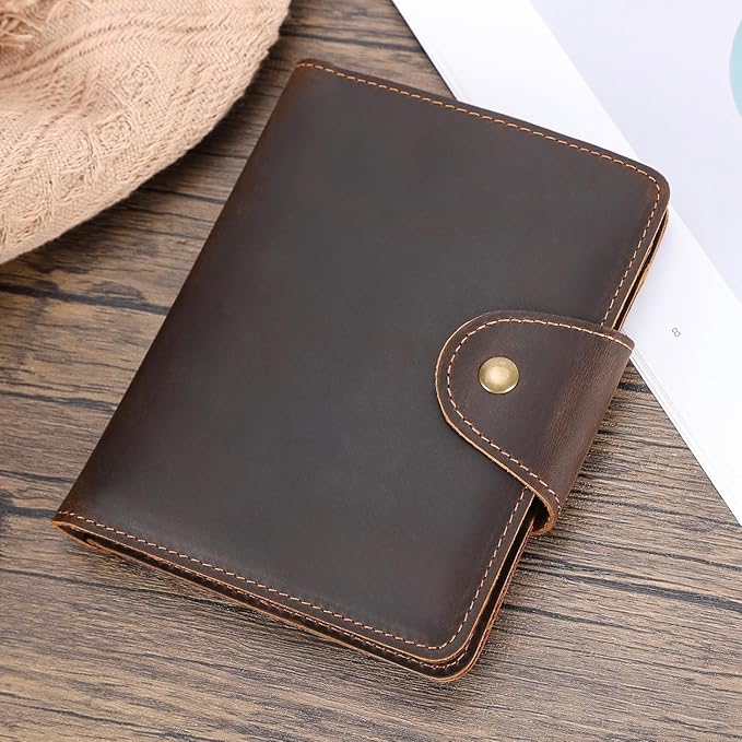 Real Leather Wallet Functional RFID Bifold Passport Holder Travel (Dark Brown)