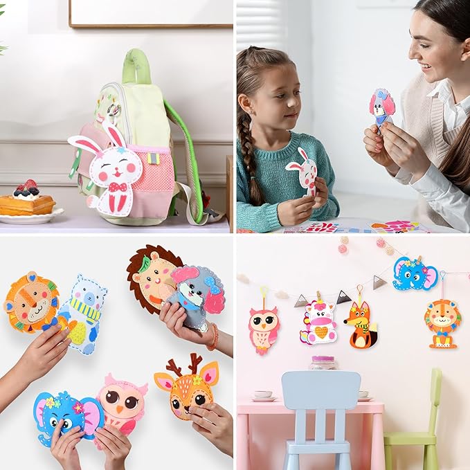 Funtopia Sewing Kit for Kids, 10 Easy DIY Projects of Stuffed Animal with Guiding Book, Beginners Sewing Toys and Birthday Gift for Girls Boys, Felt Arts and Crafts for Kids Ages 5-8 8-12