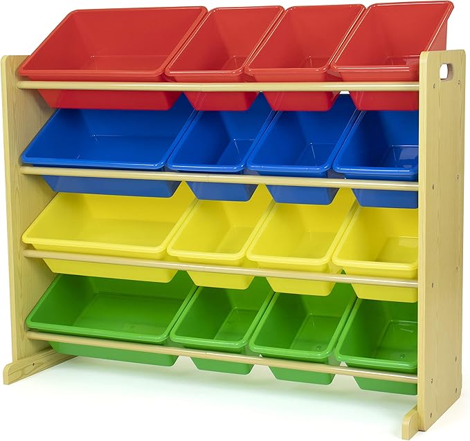 Humble Crew Supersized Toy Storage Organizer with 16 Removable Bins, Natural/Primary – Large Toy Storage for Toddlers Ideal for Kids' Rooms, Playrooms, and Nurseries - Modern Toy Bins for Kids