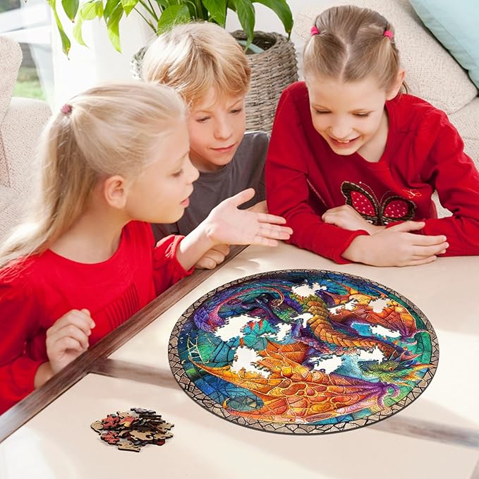 Wooden Puzzle for Adults - 3D Vision Effect Dragon Puzzle 500 Pcs Unique Shape Advanced Wooden Jigsaw Puzzle Challenge Jigsaw Puzzle Gift for Adults and Kids Family Game(16.5 x 16.5 in)
