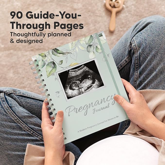 Pregnancy Journal for First Time Moms Gifts - 90 Pages Hardcover Pregnancy Memory Book, Beautiful & Cute Baby Book Keepsake, Ultrasound Baby Scrapbook, Mom To Be Gift (Sage)