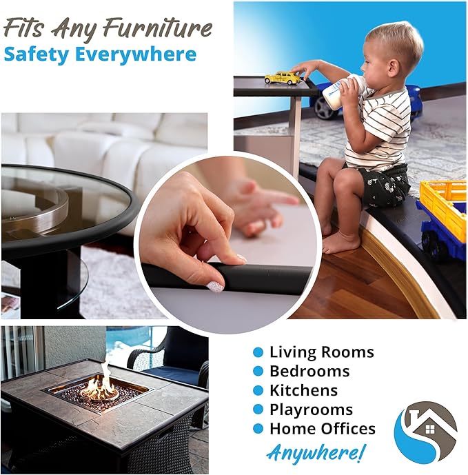 Premium 12ft Edge Protector for Baby, Odorless & Waterproof Edge Protector with 3M Adhesive Tape, Non-Toxic to Baby Proof Corners and Edges, Wall Corner Protector & Desk Edge Cushion Black