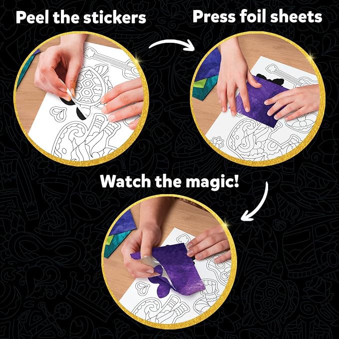 Skillmatics Foil Fun - Pretty Patterns, 18 DIY Magnets Mess-Free Art, Colorful Creative Party Activity, Craft Kits, 60+ Foam Stickers, Gifts for Kids, Teens, Adults, Families