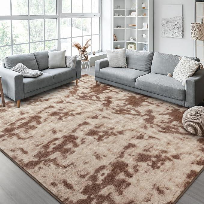 Kimicole 6x9 Washable Area Rugs for Living Room Bedroom, Large Low Pile Ulta-Thin Solid Color Rug, Non-Slip Soft Fluffy Carpet for Nursery Kids Room Dorm Room Home Decor (Brown)