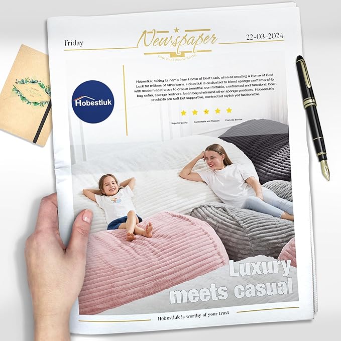 Hobestluk 4FT Bean Bag Chairs Adult Bean Bag with Portable Handle Comfy Large Bean Bag Chair with Removable Cover for Living Room Bedroom or Reading Nook (Stripe White, 4FT)