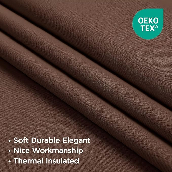 Joydeco 90 Inch Curtains for Bedroom, Thermal Insulated Black Out Curtains 2 Panels Set, Room Darkening Drapes for Living Room Window Rod Pocket Back Tab (W52 x L90 Inch, Brown)