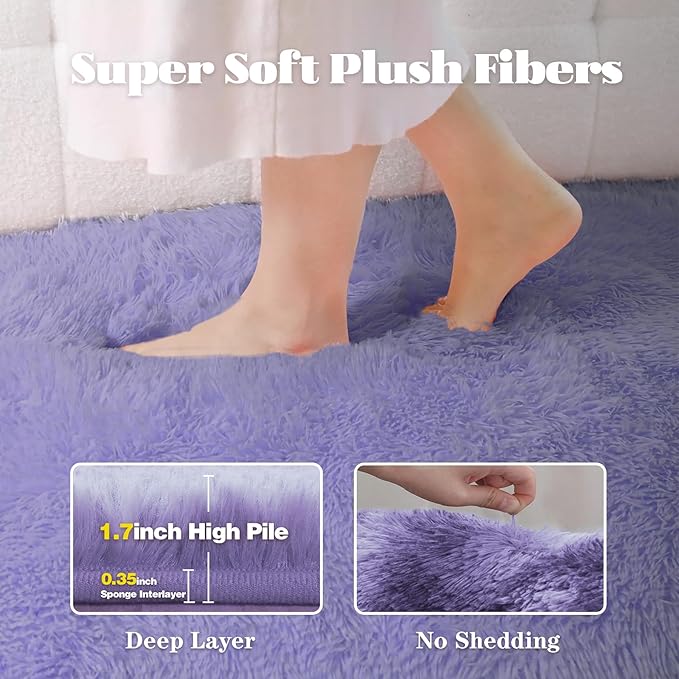 4FT Round Rug for Bedroom: Fluffy Shag Soft Washable Rugs Circle Small Fuzzy Plush Indoor Carpet for Living Room Nursery Playroom Dorm Kids Girls Boys Room (Purple, 4'x4')