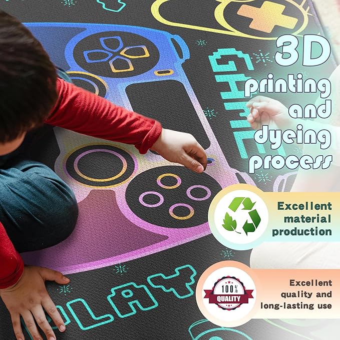 Play Gaming Rug for Bedroom Gamer Mat Gamepad for Boys Room 3x4 for Playroom Decor Washable