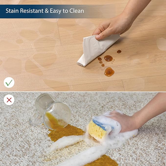 Clear Area Mat for Hard Floors，5'×7' No Slip Vinyl Floor Mats for Under Dining Table, Pebble Patterned Waterproof Rug Protector for High Traffic Areas, Pet Litter Mat